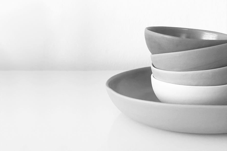 Shades of Grey Porcelain Bowls from Studio Enti on White Background