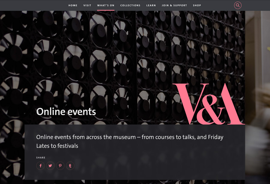 V&A London Website in best online gallery experiences list
